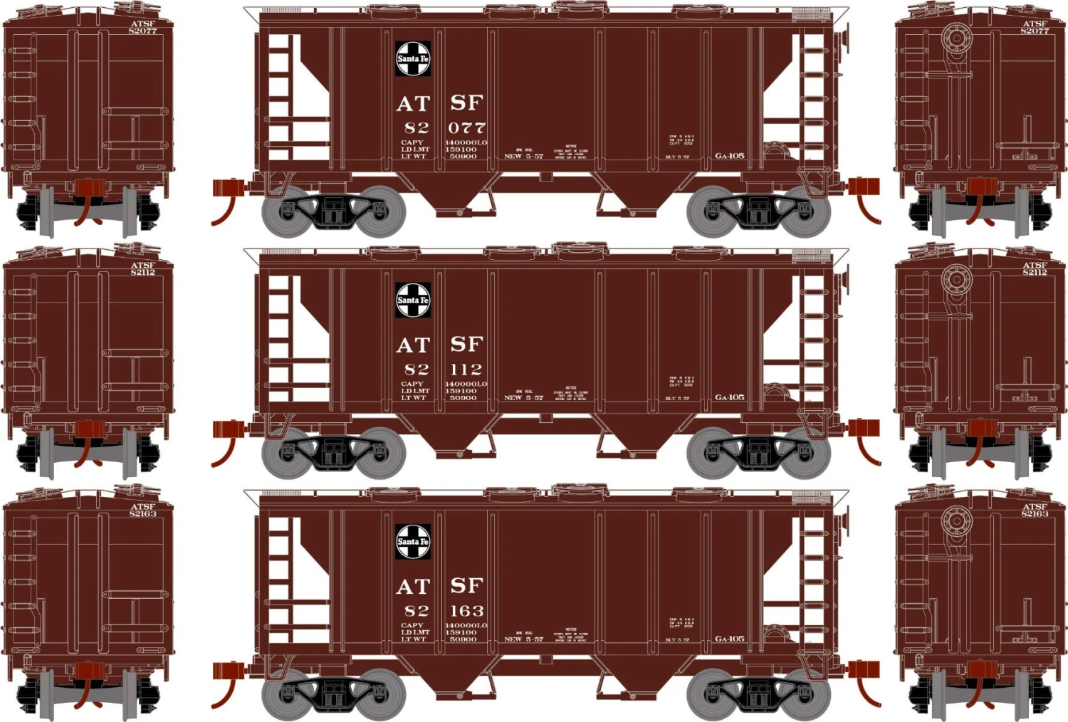 Athearn 15411 HO PS-2 2003 Covered Hopper Santa Fe #82077/82112/82163