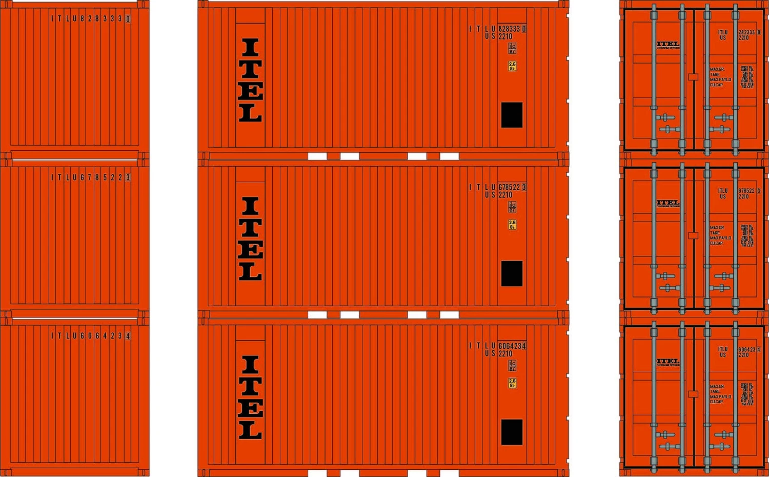 Athearn 28076 HO 20ft Corrugated Container With Panels ITEL #6064234 / 6785223 / 8283330