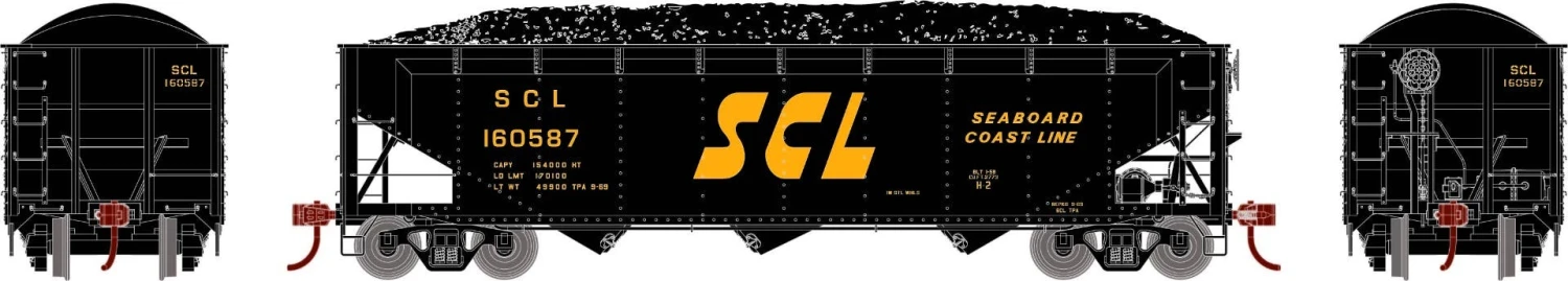 Athearn 33089 HO 40ft 3-Bay Offset Hopper Seaboard Coast Line #160587