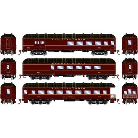 Athearn 73038 HO Arch Roof Passenger Car - PRR #351/367/93 — Combine/Diner/Obs