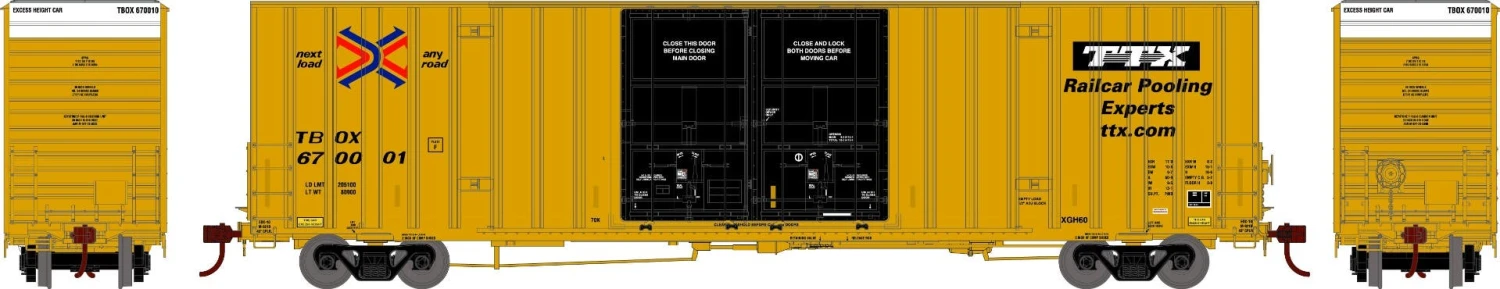 Athearn 75328 HO 60ft Gunderson Double Door High-Cube Box Car TBOX #670001