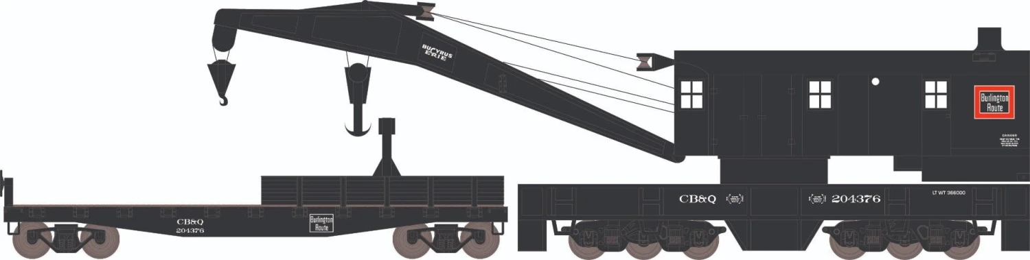 Athearn 75421 HO 200-Ton Crane And Boom Car Chicago, Burlington & Quincy #204376 / #204376