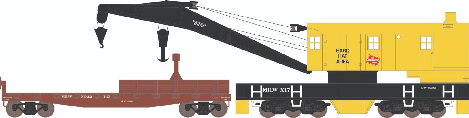 Athearn 75425 HO 200-Ton Crane And Boom Car Milwaukee Road #X17 / #922145