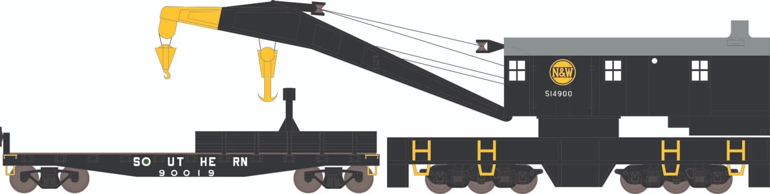 Athearn 75427 HO 200-Ton Crane And Boom Car Norfolk & Western #514900 / #930019