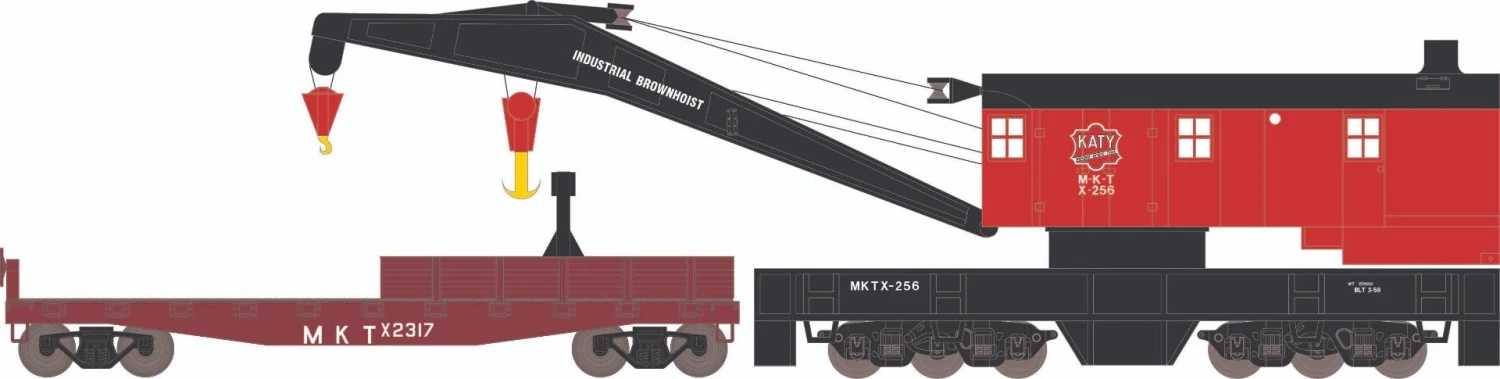 Athearn 75428 HO 200-Ton Crane And Boom Car Missouri-Kansas-Texas #X-256 / #X2317