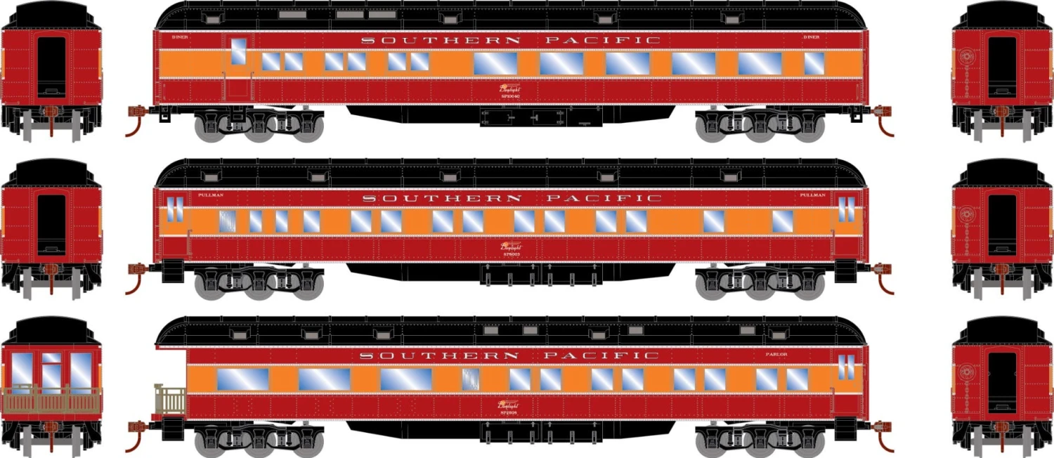 Athearn 88230 HO Heavyweight Passenger Car Southern Pacific Diner/Pullman/Obs #10040/8003/2908