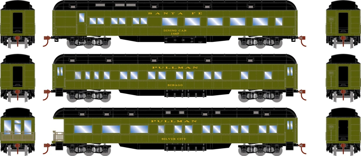 Athearn 88232 HO Heavyweight Passenger Car Santa Fe Diner/Pullman/Obs #1467/Sebago/Silver City