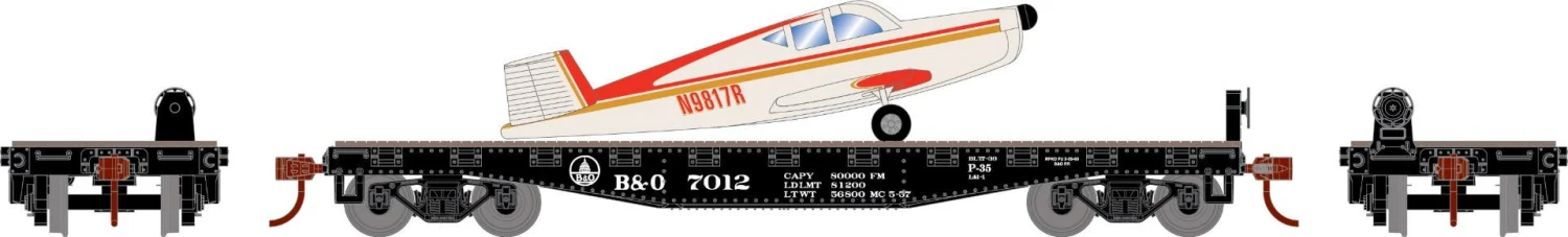 Athearn 96453 HO 40ft Flat Car With Plane Baltimore & Ohio #7012