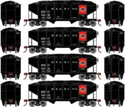 Athearn RoundHouse 50015 HO 34ft 2-Bay Ribbed Side Hopper Reading 4 Pack